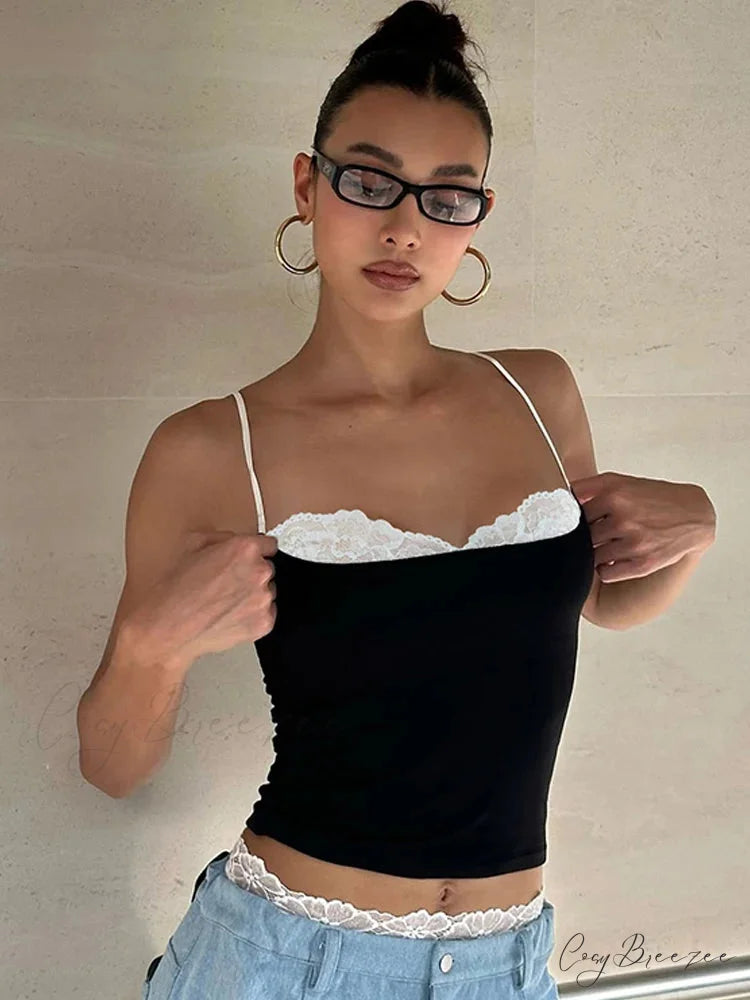 Patchwork Square Collar Crop Top Black / S croptop-250223