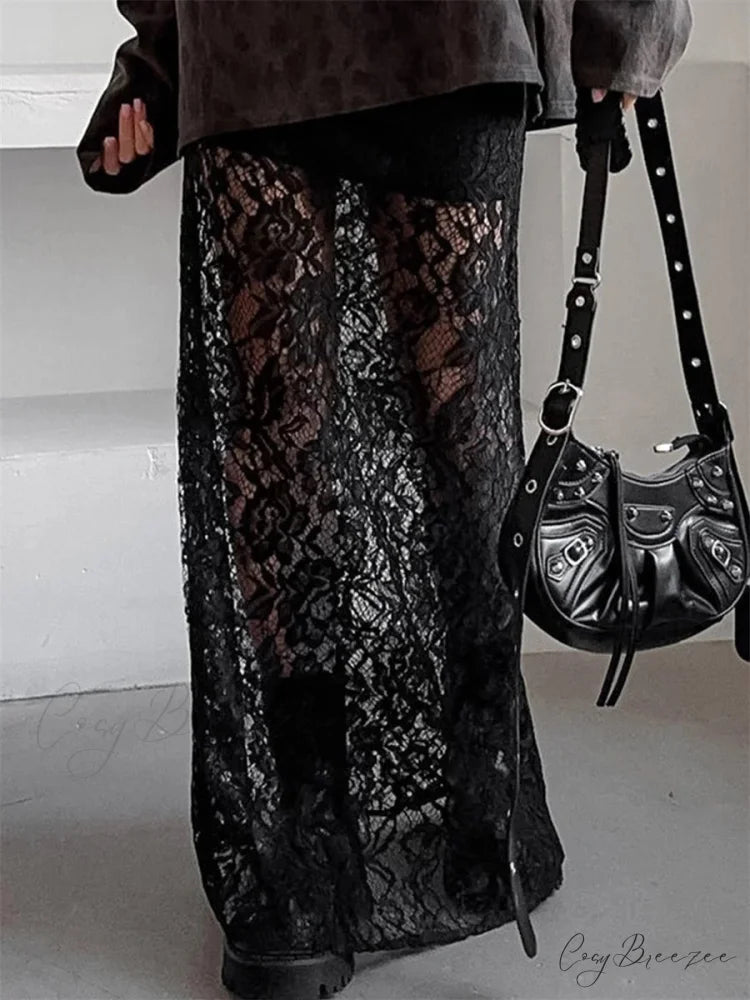 Patchwork Transparent Maxi Skirt skirts-250223