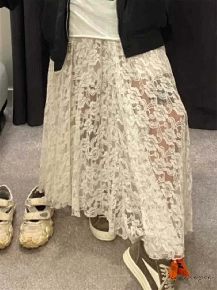 Patchwork Transparent Maxi Skirt WHITE / S skirts-250223