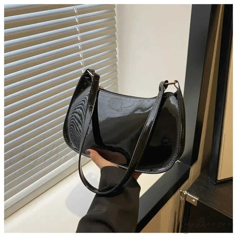 Patent Leather Designer Shoulder Handbag Black shoulder-250126