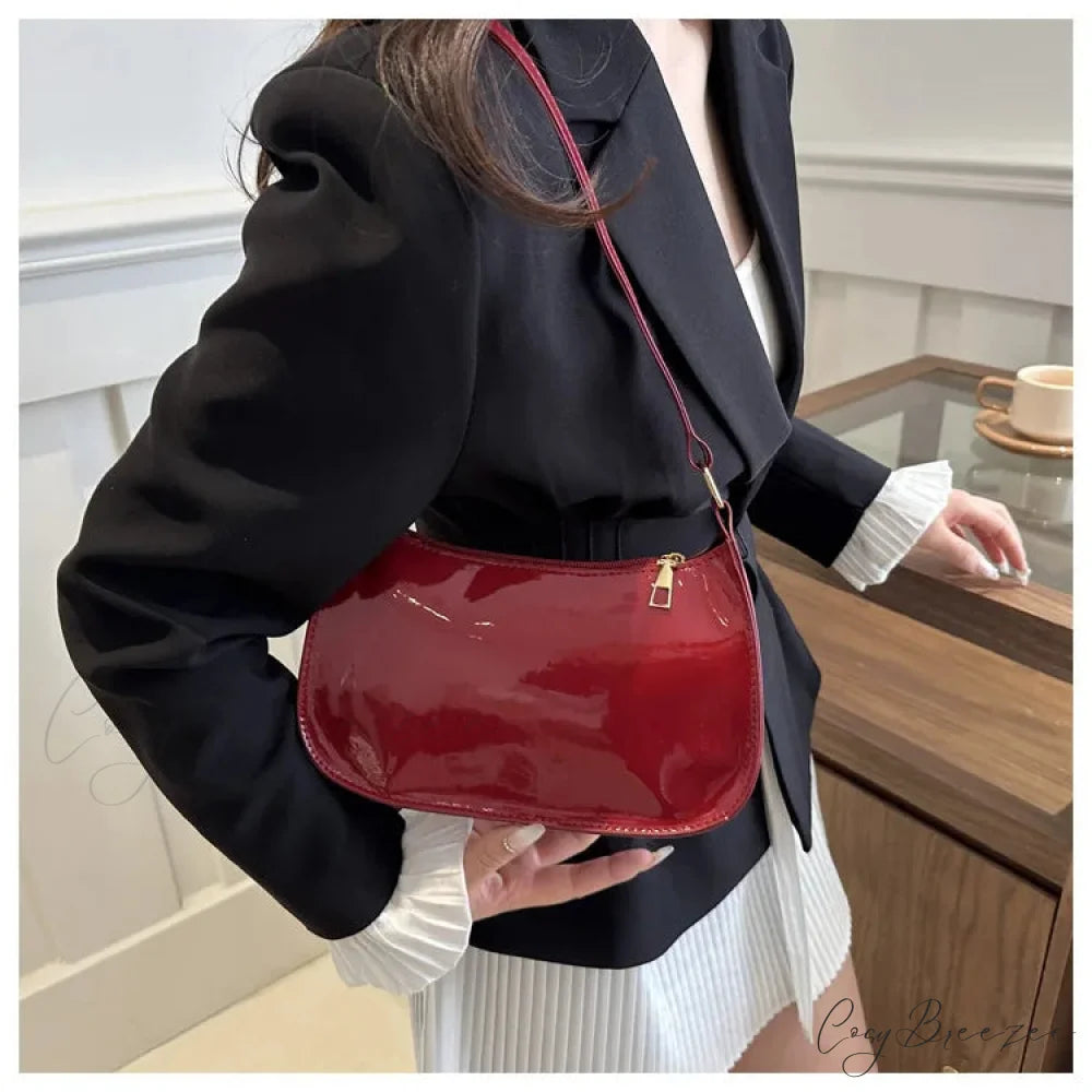 Patent Leather Versatile Fashion Shoulder Bag shoulder-250126