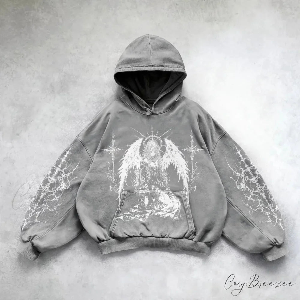 Pattern Printing Relaxed Hoodie grey / M hoodies-241228