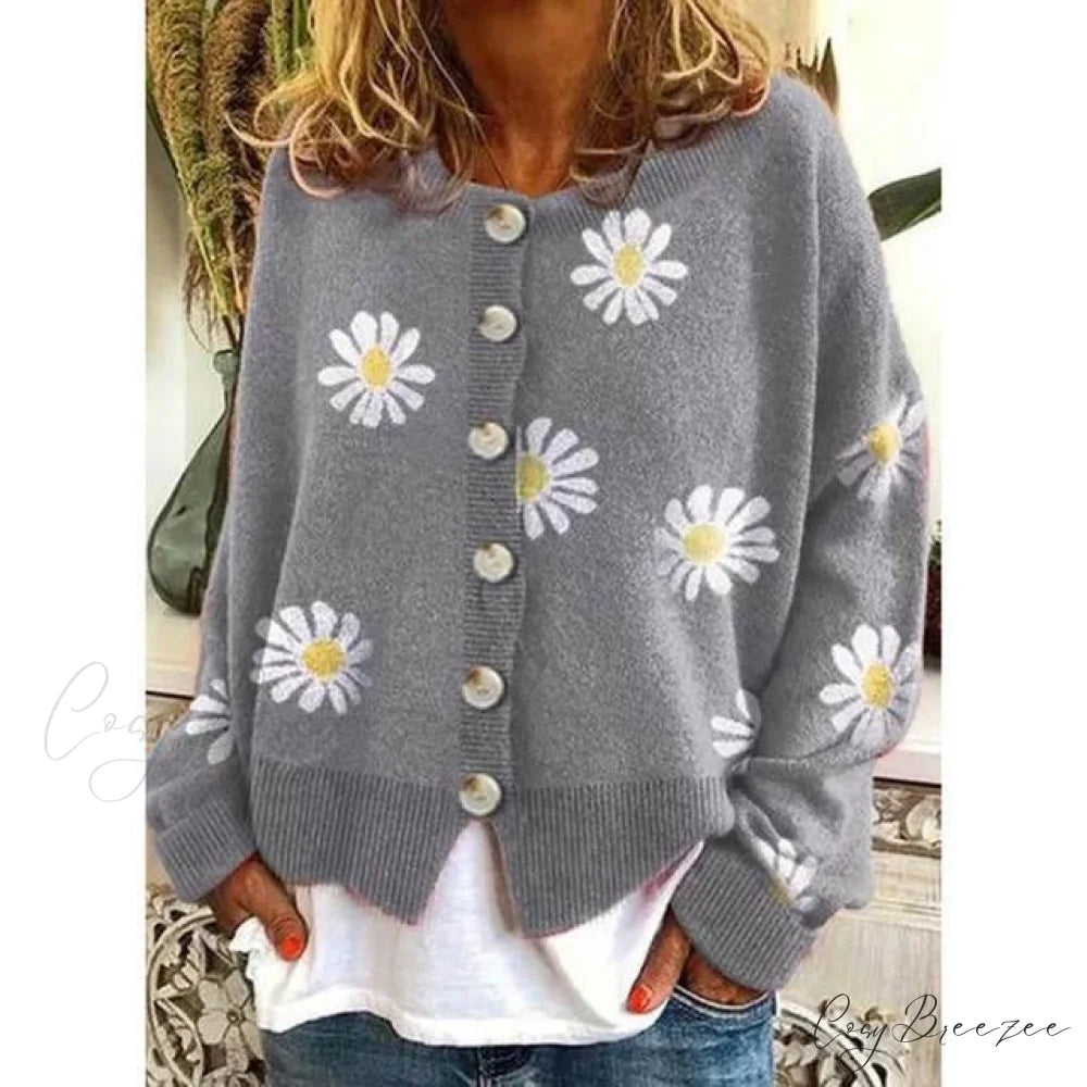 Patterned Elegant Knitted Coat Gray / S