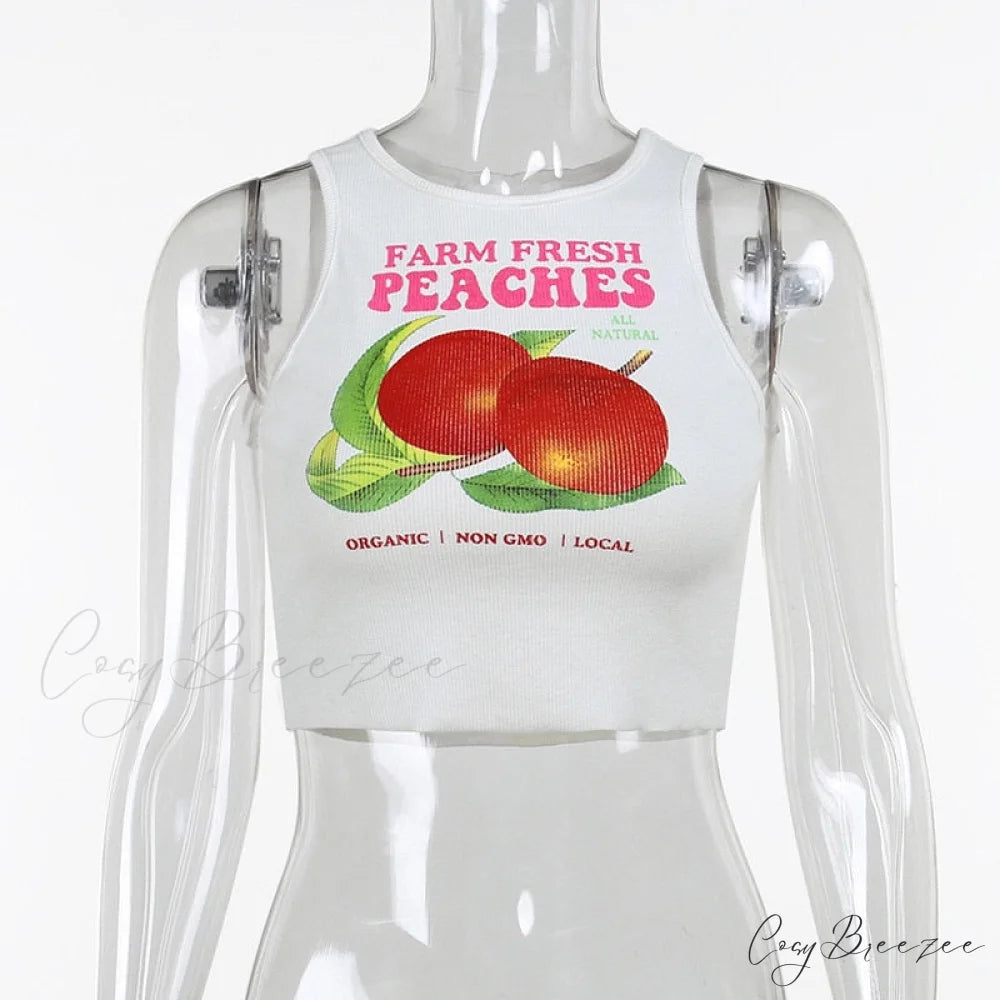 Peaches Graphic Stylish Tank Top White / S