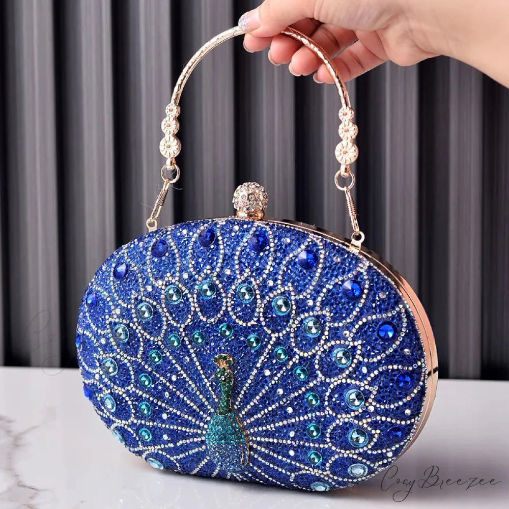 Peacock Diamond Rhinestone Evening Shoulder Clutch Bag Blue clutchbag-250126
