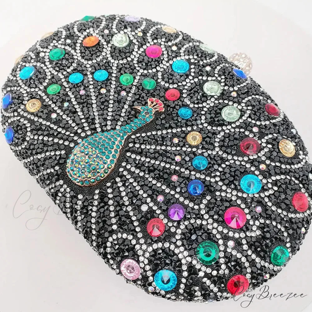 Peacock Diamond Rhinestone Evening Shoulder Clutch Bag clutchbag-250126