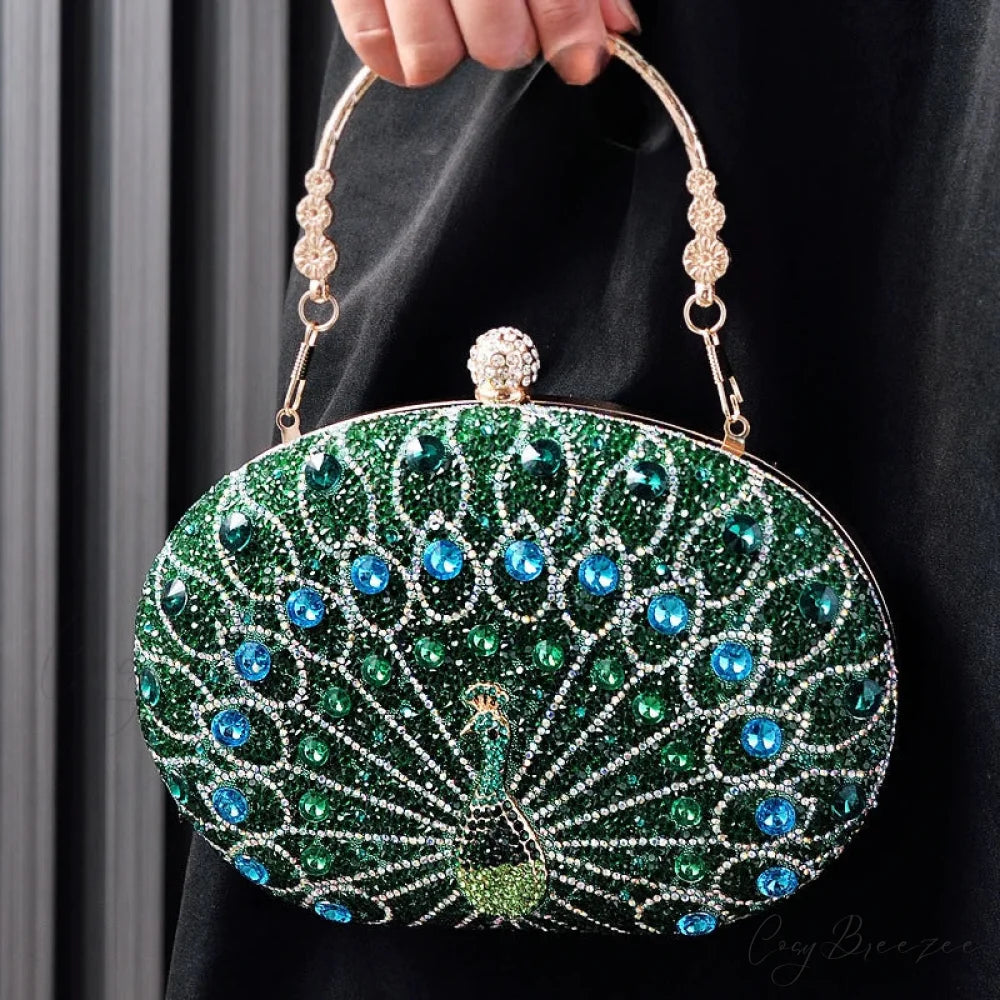 Peacock Diamond Rhinestone Evening Shoulder Clutch Bag clutchbag-250126