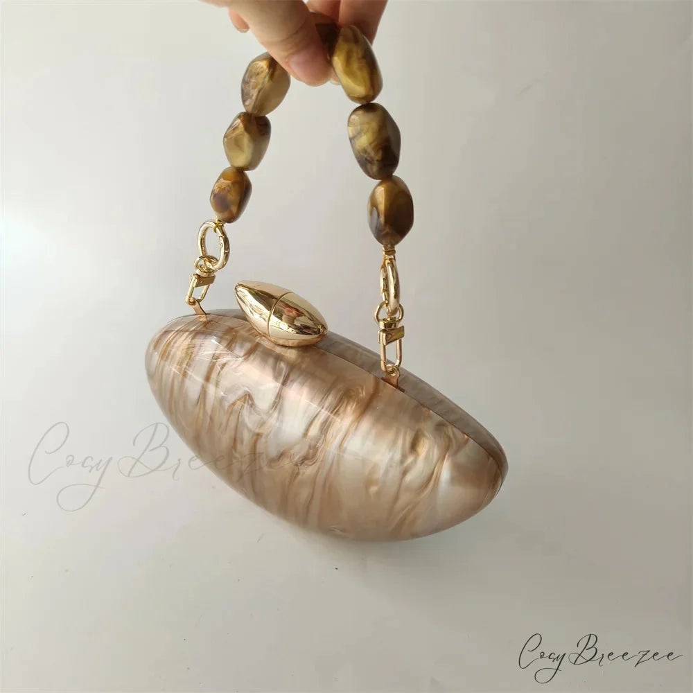 Pearl Brown Marble Acrylic Evening Clutch Bag clutchbag-250126