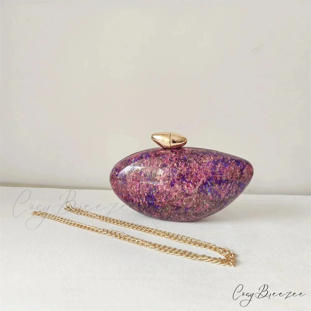 Pearl Brown Marble Acrylic Evening Clutch Bag o shape chain clutchbag-250126