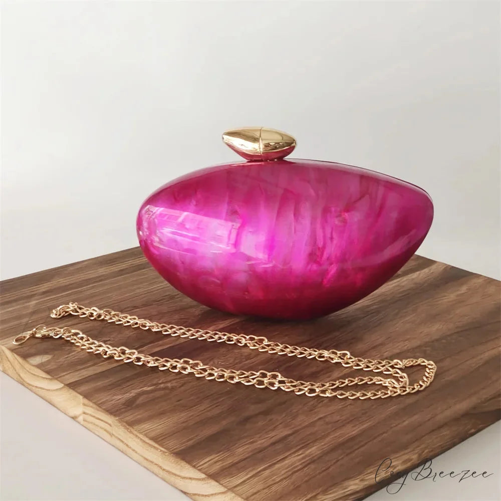 Pearl Brown Marble Acrylic Evening Clutch Bag o shape chain1 clutchbag-250126