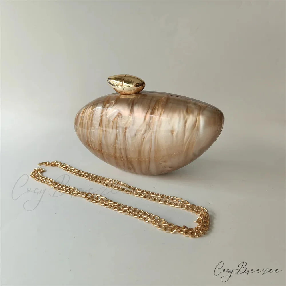 Pearl Brown Marble Acrylic Evening Clutch Bag o shape chain6 clutchbag-250126