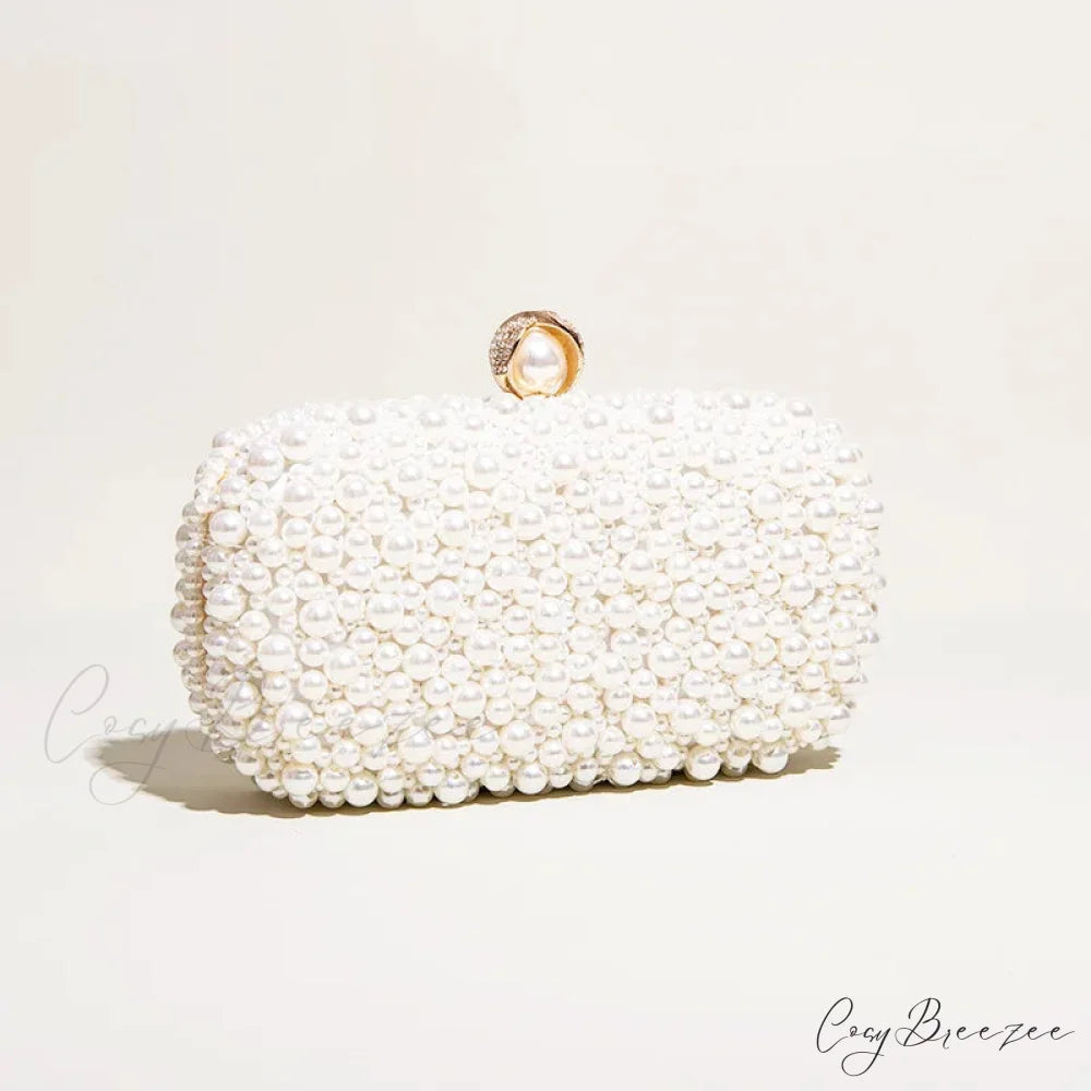 Pearl Crystal Beaded Evening Clutch Beige wristlet-250126