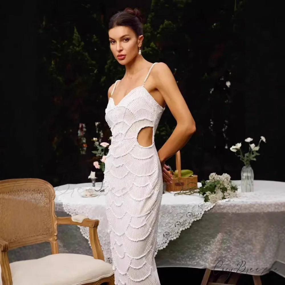 Pearl Decorated Strapless Bandage Formal Dress promdress-250223