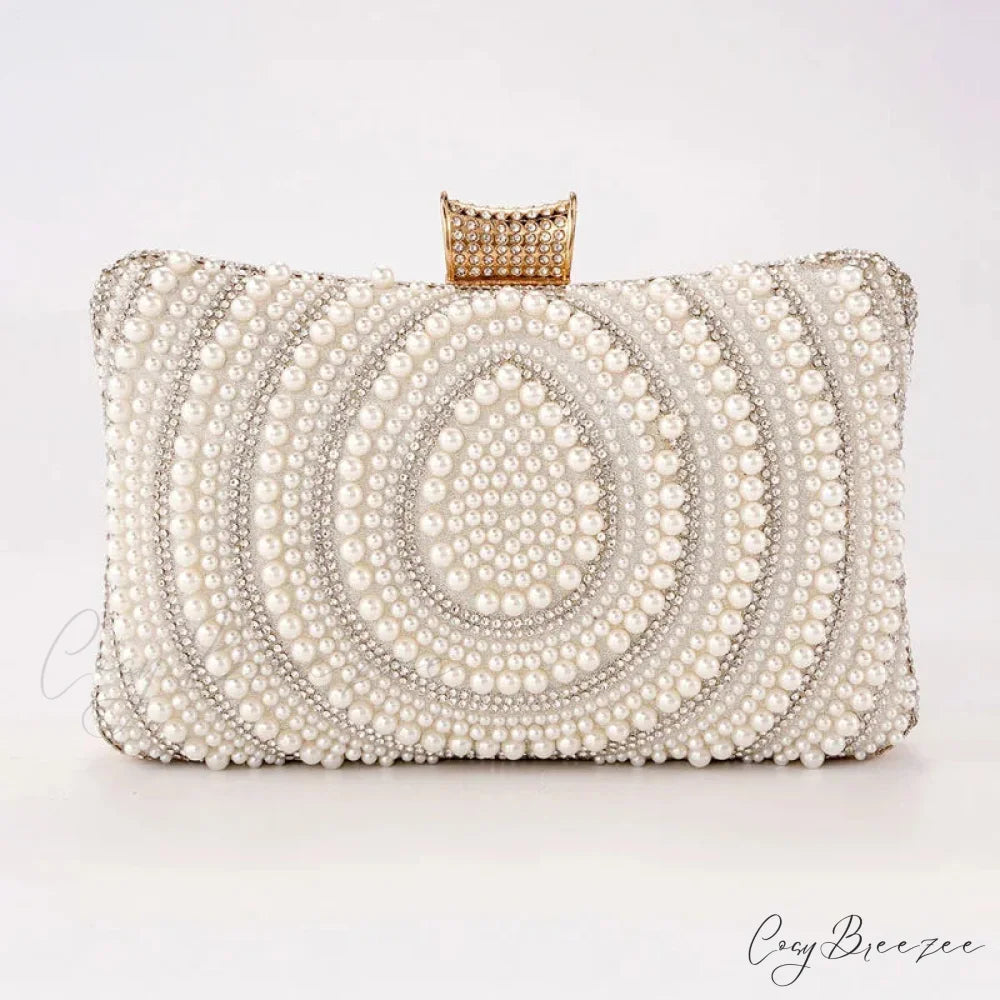 Pearl Diamond Wedding Evening Clutch White Drip wristlet-250126