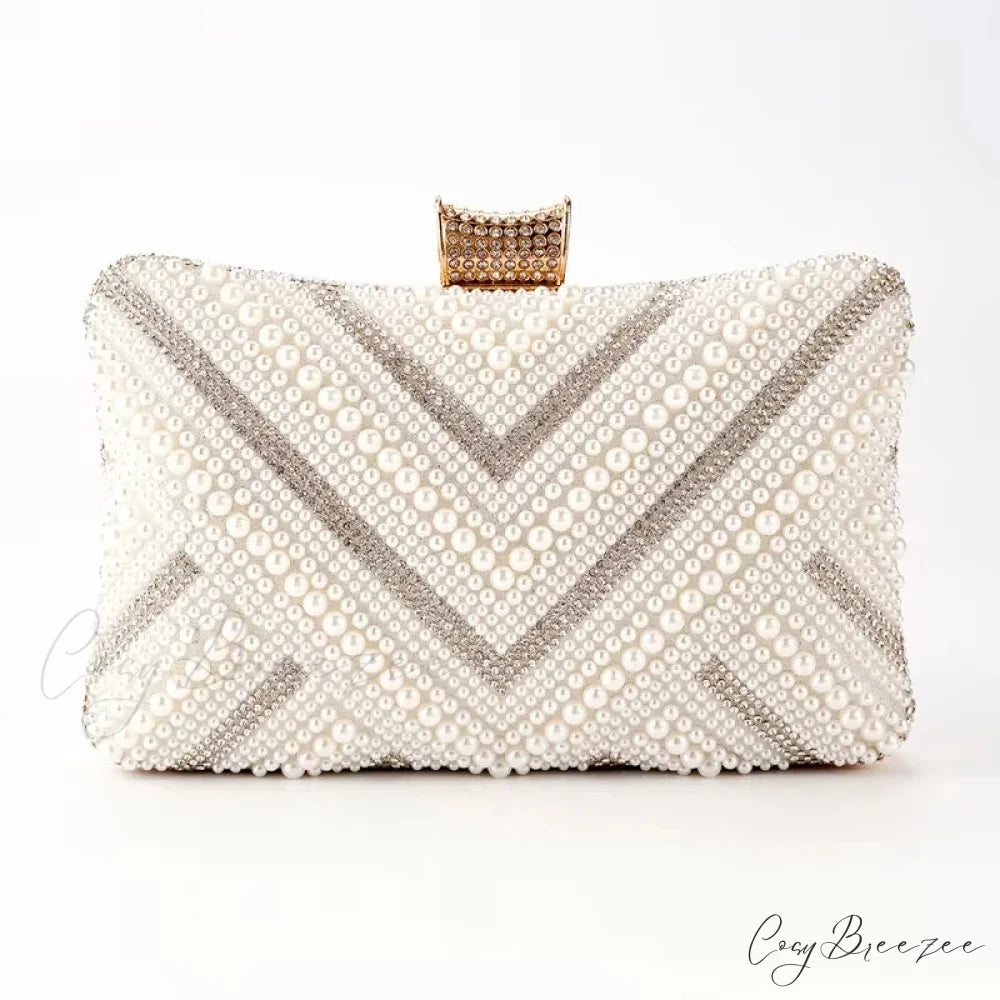 Pearl Diamond Wedding Evening Clutch White Diamond wristlet-250126