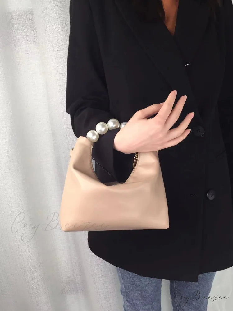Pearl Handle Fashion Clutch khaki clutchbag-250126