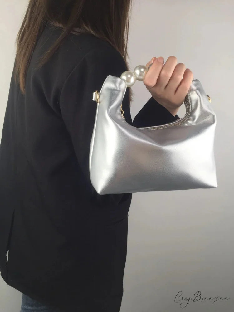 Pearl Handle Fashion Clutch Silver clutchbag-250126