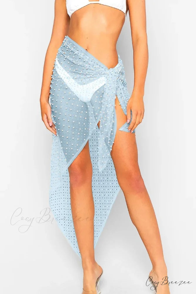 Pearl Mesh Tie Up Midi Skirt Blue(Ship After April) / One Size