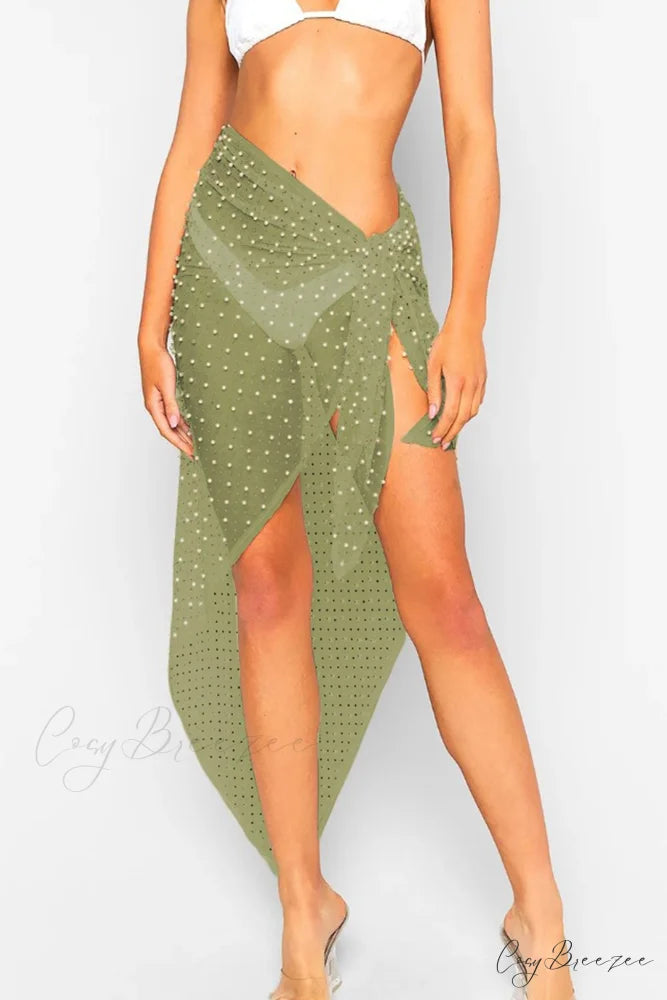 Pearl Mesh Tie Up Midi Skirt Green(Ship After April) / One Size