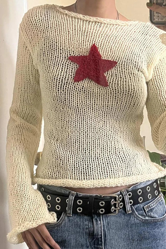 Pentagram Jacquard Crimping Jumper Beige / L
