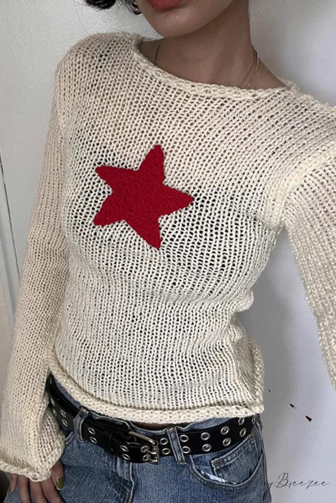 Pentagram Jacquard Crimping Jumper Beige / M