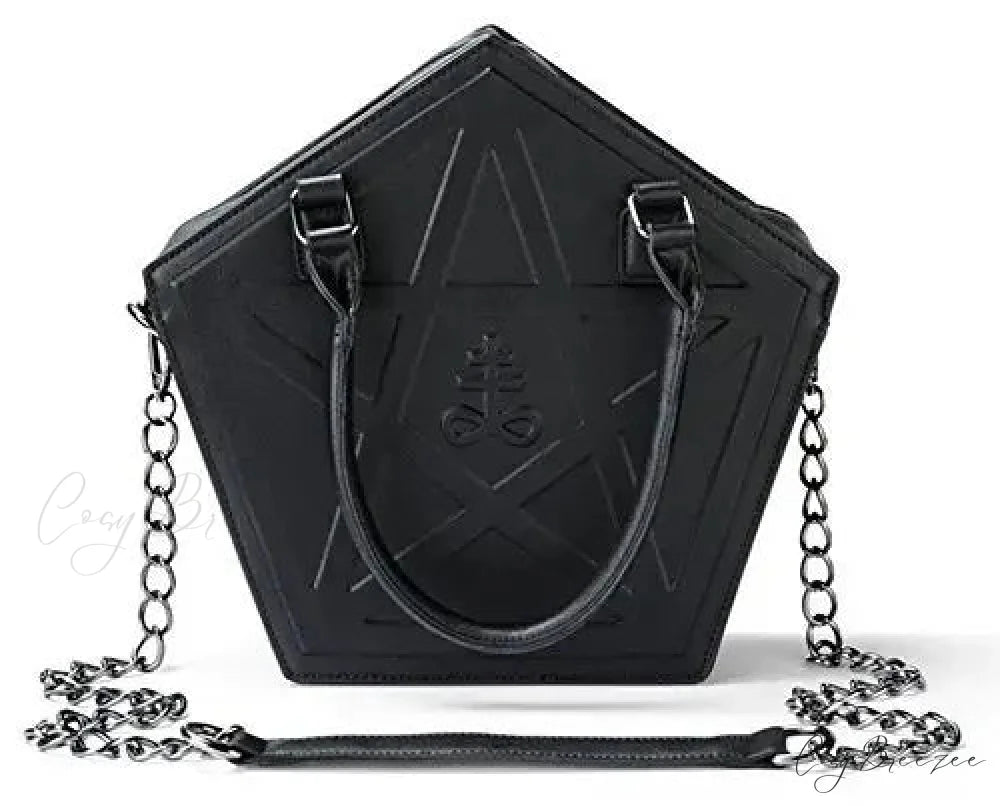 Pentagram Punk Darkness Gothic Soft Leather Chain Shoulder Handbag Bag Black / (30cm