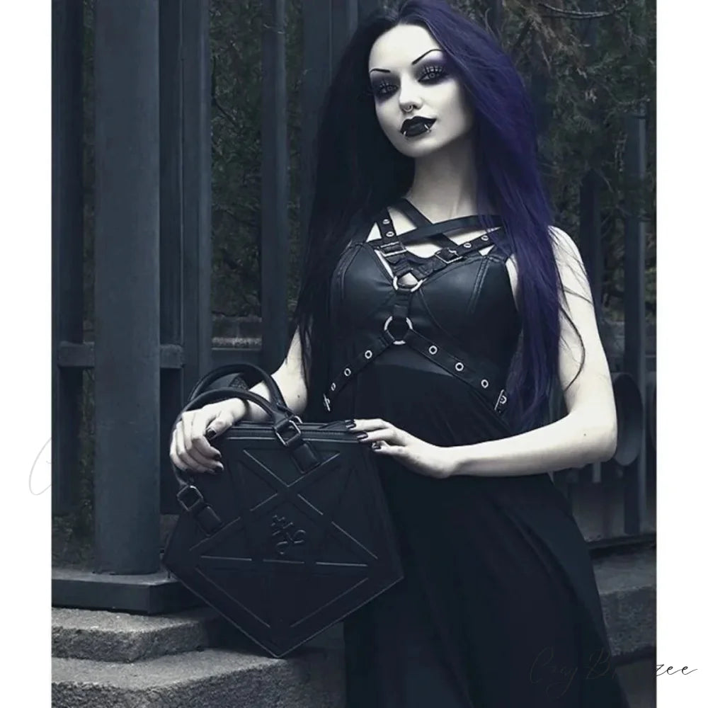 Pentagram Punk Darkness Gothic Soft Leather Chain Shoulder Handbag Bag Black / (30cm