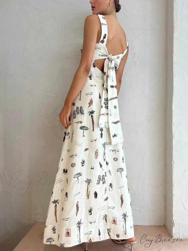 Personalized Graffiti Suspender Charming Sexy Backless Maxi Dress