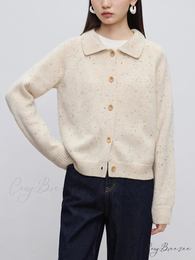 Petite Retro Lapel Knit Cardigan for Early Autumn Red Christmas Sweater