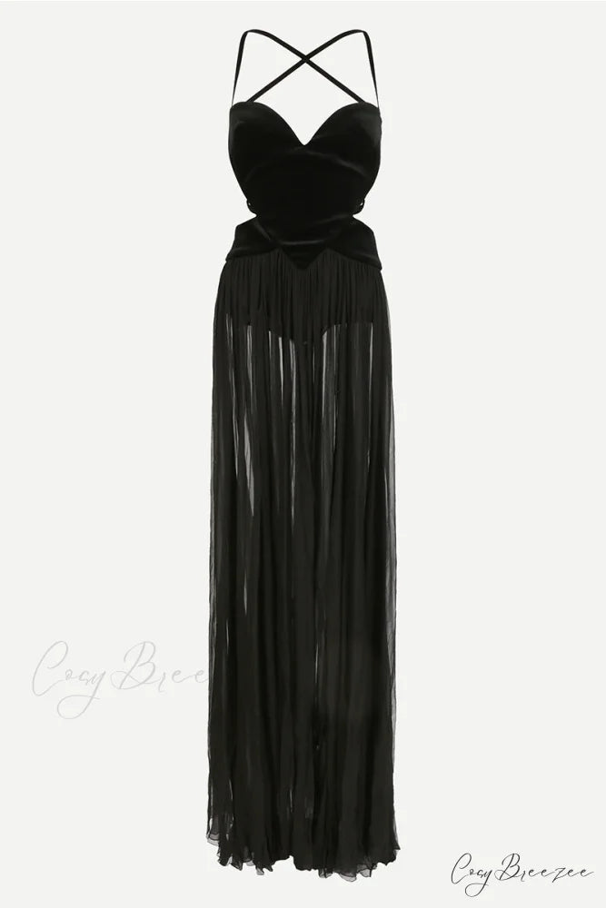 Philomena Sheer Black Trendy Backless Maxi Dress