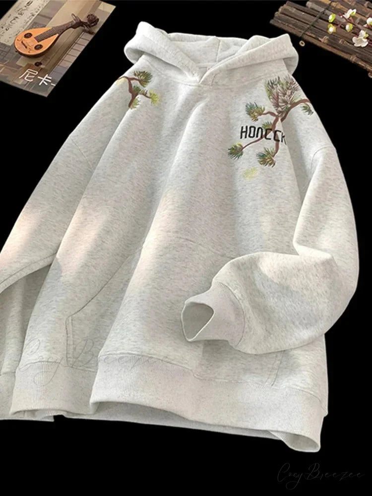 Pine Print Y2K Vintage Oversize Hoodie GRAY / M(40-45KG) hoodies-241228