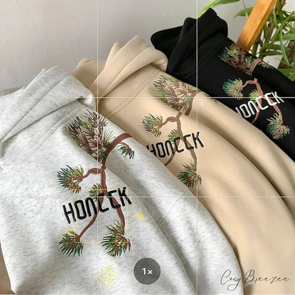 Pine Print Y2K Vintage Oversize Hoodie hoodies-241228