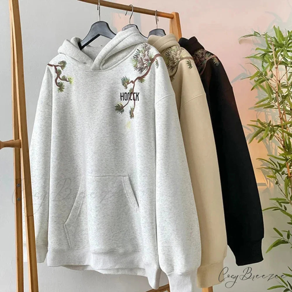 Pine Print Y2K Vintage Oversize Hoodie hoodies-241228