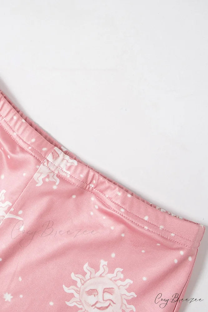 Pink Abstract Print Flares Pants