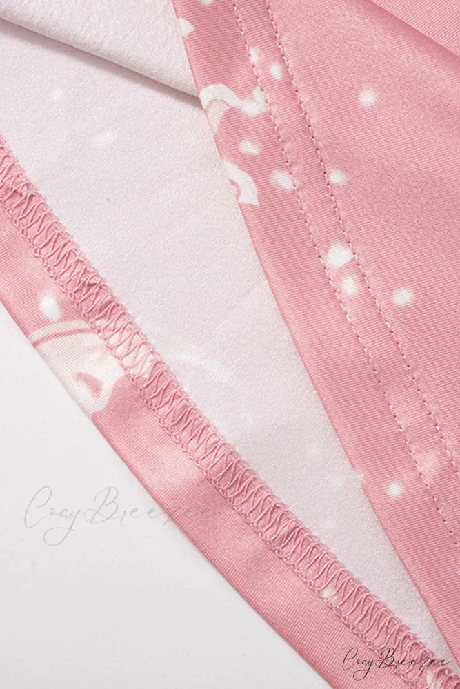 Pink Abstract Print Flares Pants