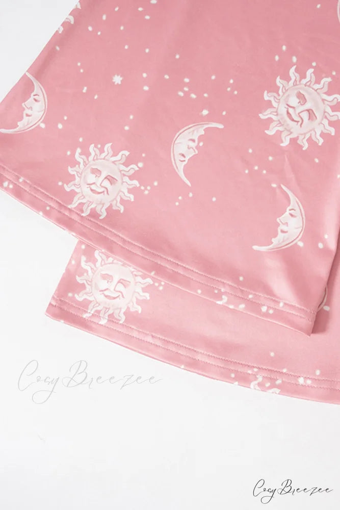 Pink Abstract Print Flares Pants
