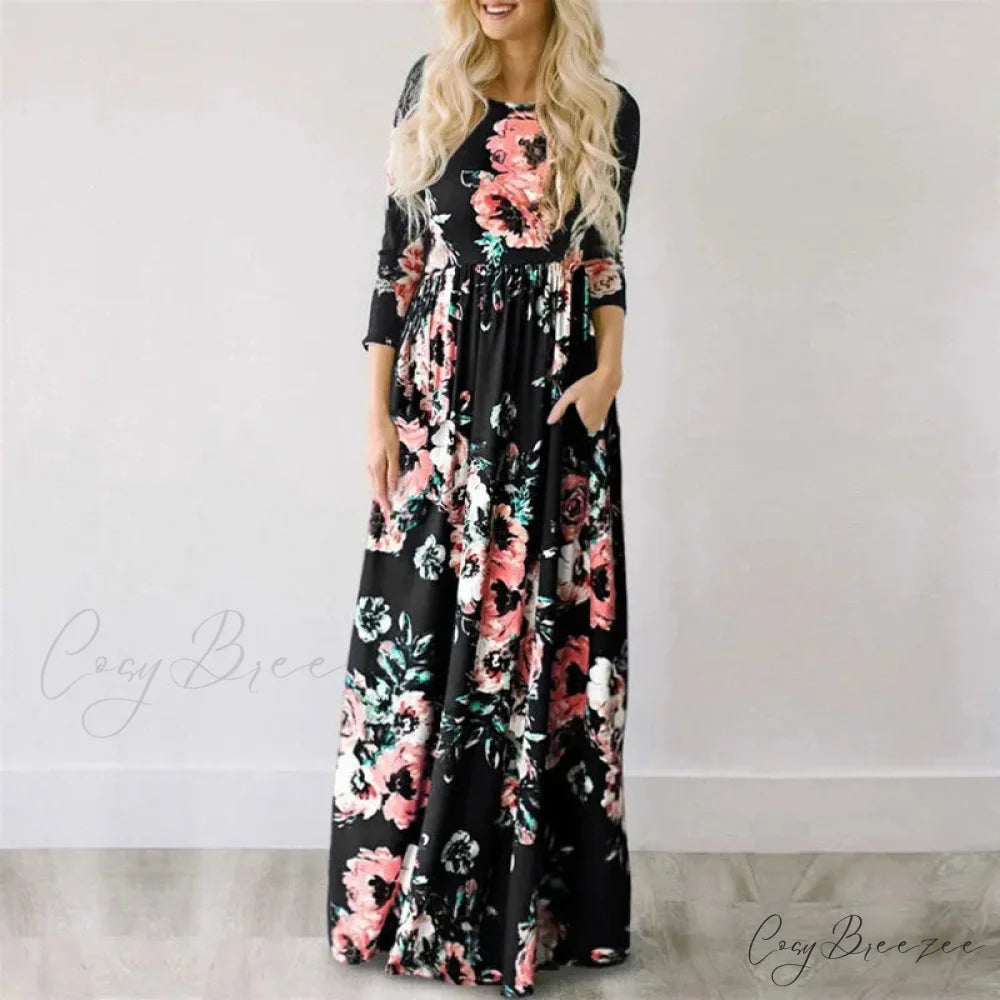Pink Boho Floral Maxi Dress Black1 / S oldfloraldress-250126