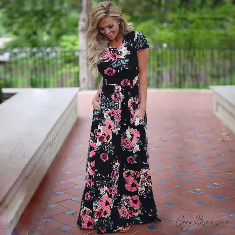 Pink Boho Floral Maxi Dress Black2 / S oldfloraldress-250126