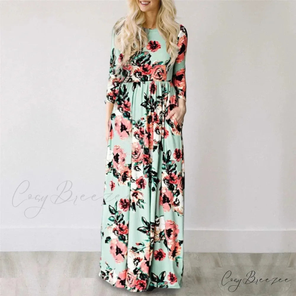 Pink Boho Floral Maxi Dress Green1 / S oldfloraldress-250126