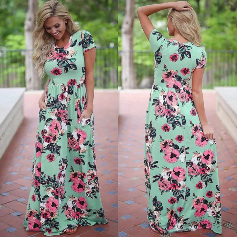 Pink Boho Floral Maxi Dress Green2 / S oldfloraldress-250126