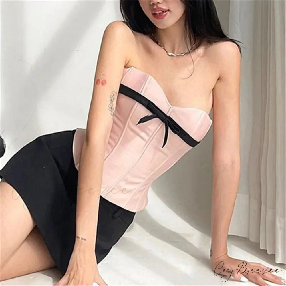 Pink Bow Sheath Crop Top croptop-250223