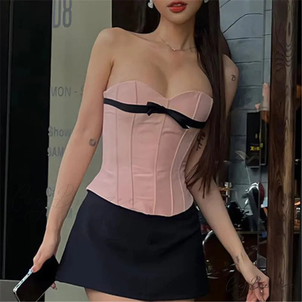Pink Bow Sheath Crop Top croptop-250223