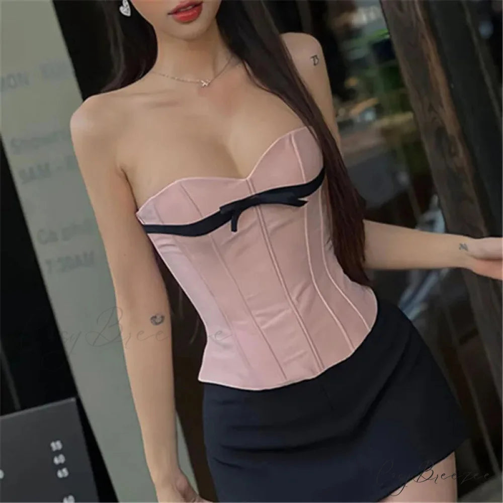 Pink Bow Sheath Crop Top croptop-250223