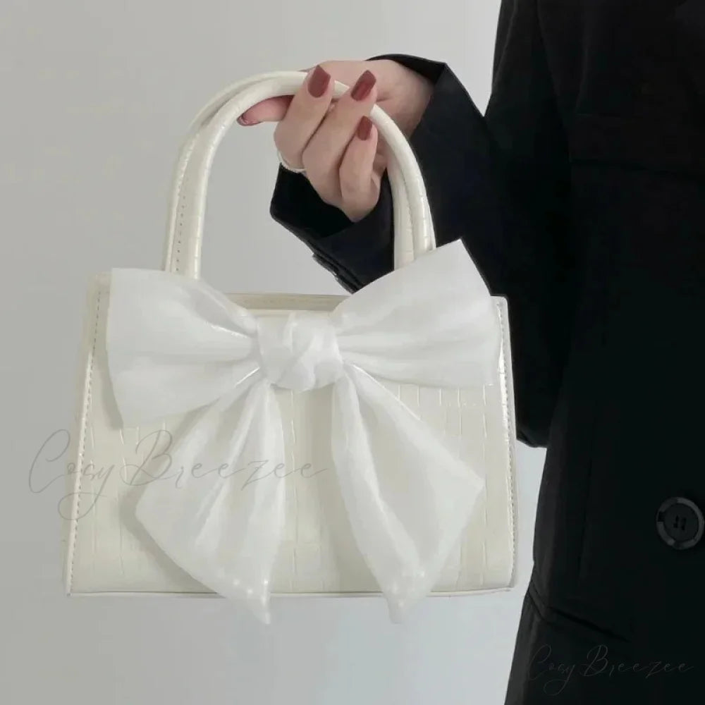Pink Bowknot Small Square Crossbody Bag White handbag-250126
