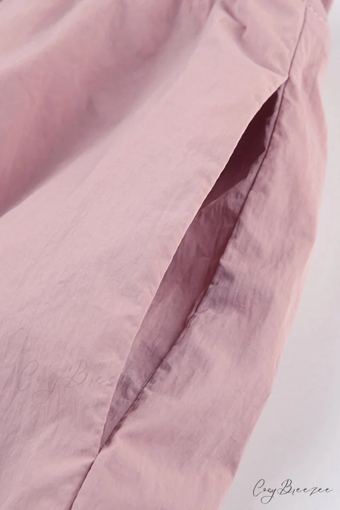 Pink Drawstring Zipper Cargo Pants