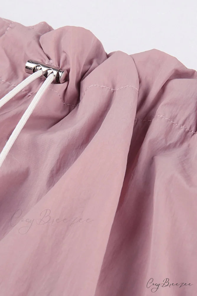Pink Drawstring Zipper Cargo Pants