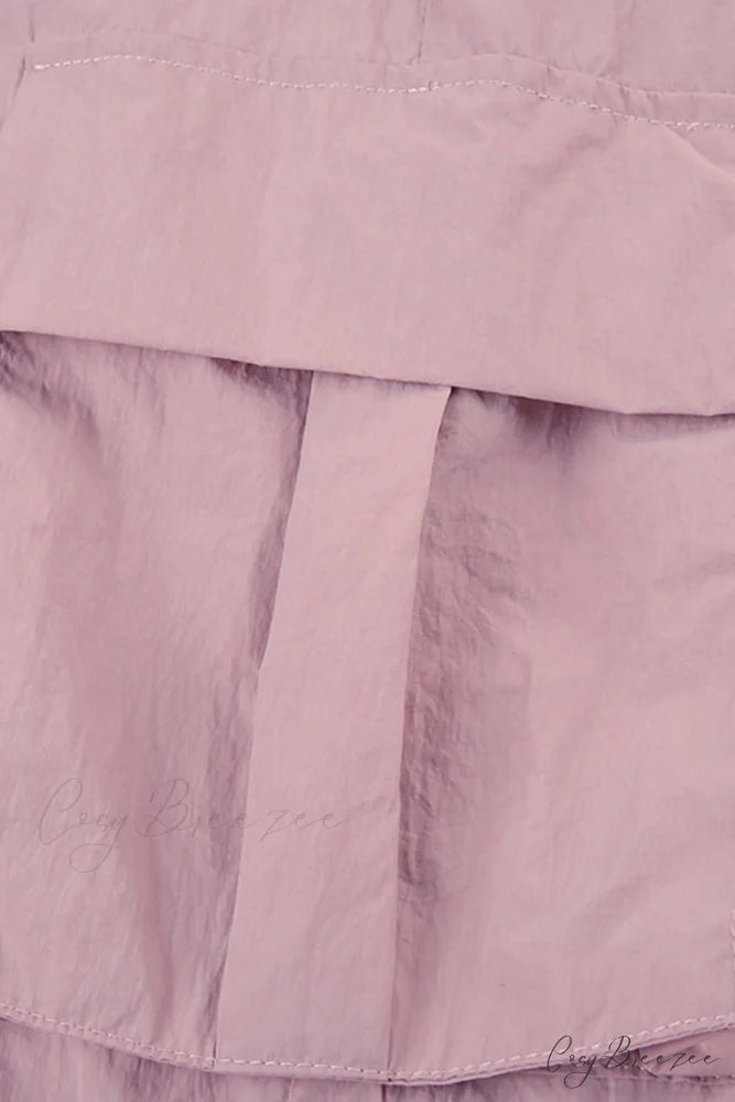 Pink Drawstring Zipper Cargo Pants