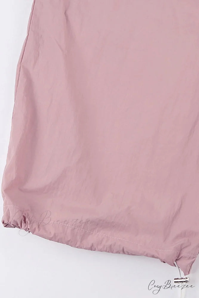 Pink Drawstring Zipper Cargo Pants