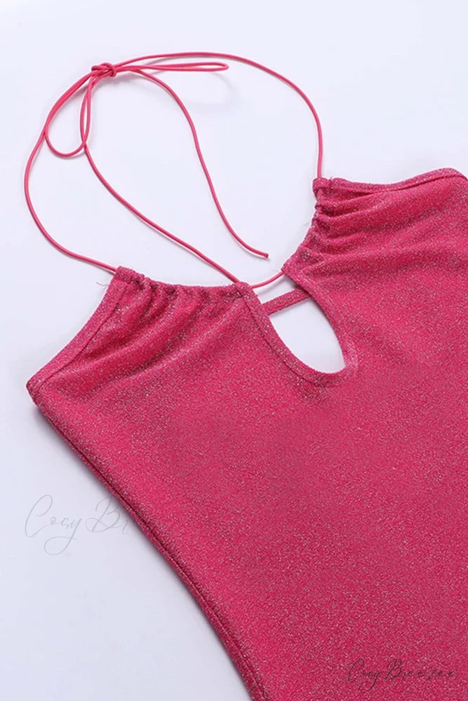 Pink Glitter Tie-back Dress with Slit