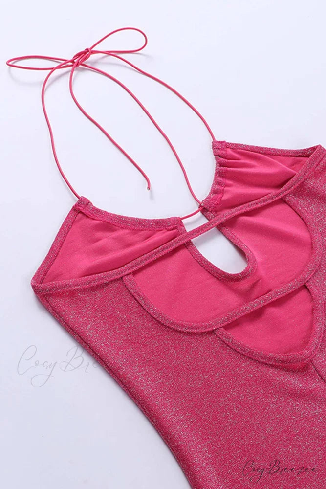 Pink Glitter Tie-back Dress with Slit